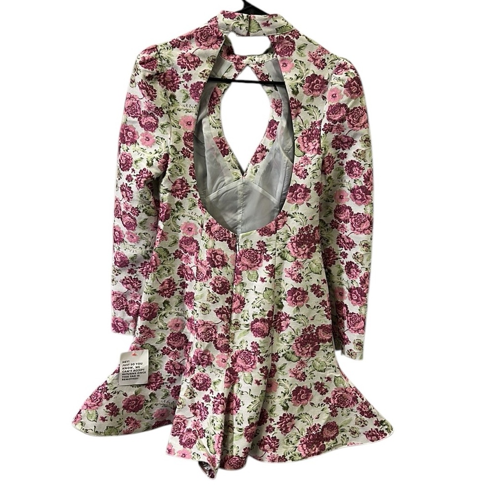Asos Luxe Keyhole Cut Out Floral jacquard High Neck Long Sleeve Mini Dress Sz 6 - Picture 11 of 14